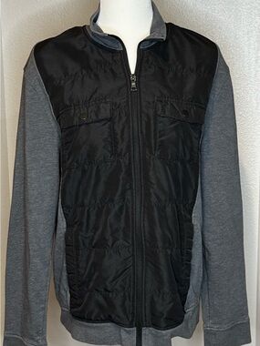 Alfani Men's Black and Gray Quilted Front Jacket - Casual Zip-Up